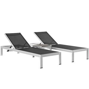 Shore 3 Piece Outdoor Patio Aluminum Set in Silver Black by Modway