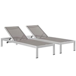 Shore Outdoor Patio Aluminum Chaise Set of 2 in Silver Gray by Modway