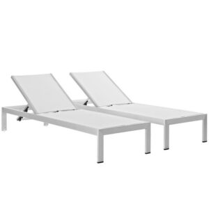 Shore Outdoor Patio Aluminum Chaise Set of 2 in Silver White by Modway