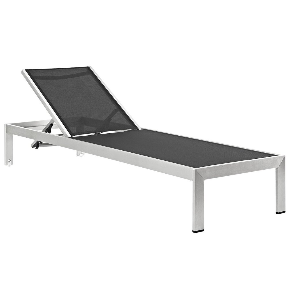 Shore Outdoor Patio Aluminum Chaise Set of 6 in Silver Black by Modway - Image 2
