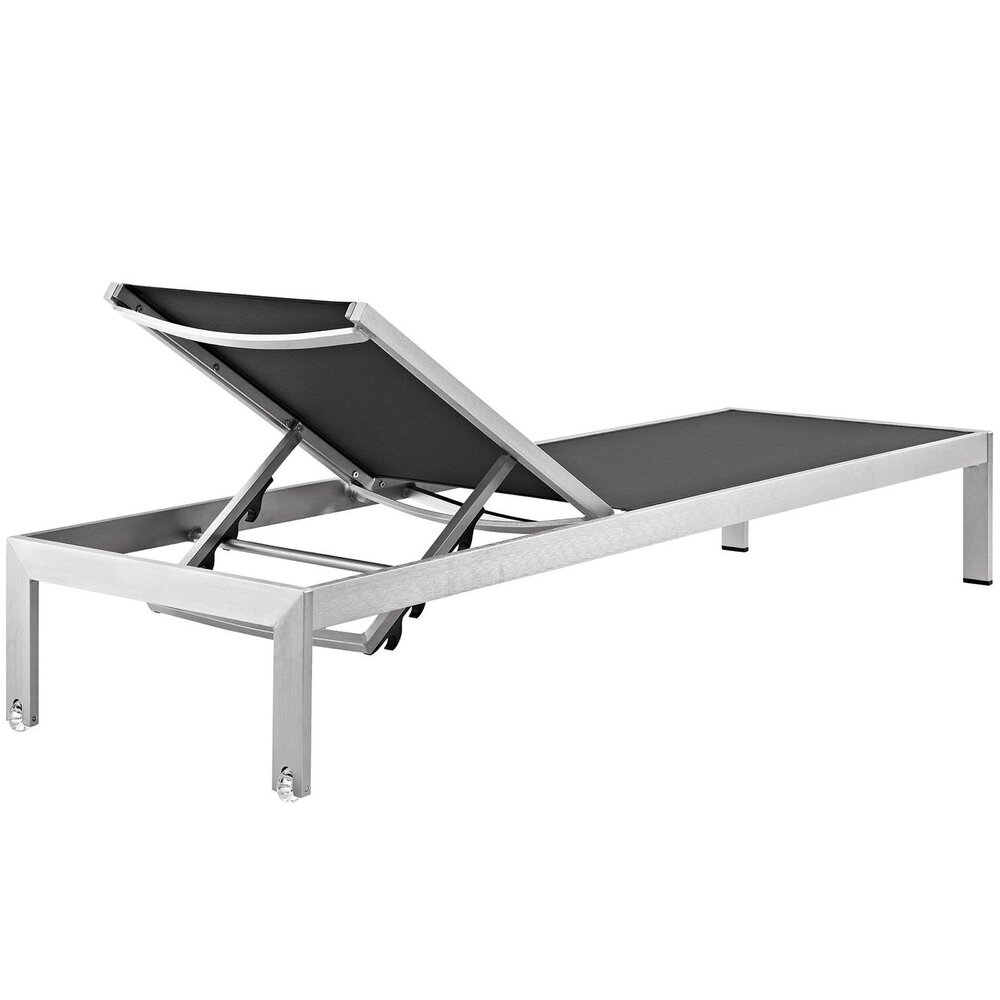 Shore Outdoor Patio Aluminum Chaise Set of 6 in Silver Black by Modway - Image 4