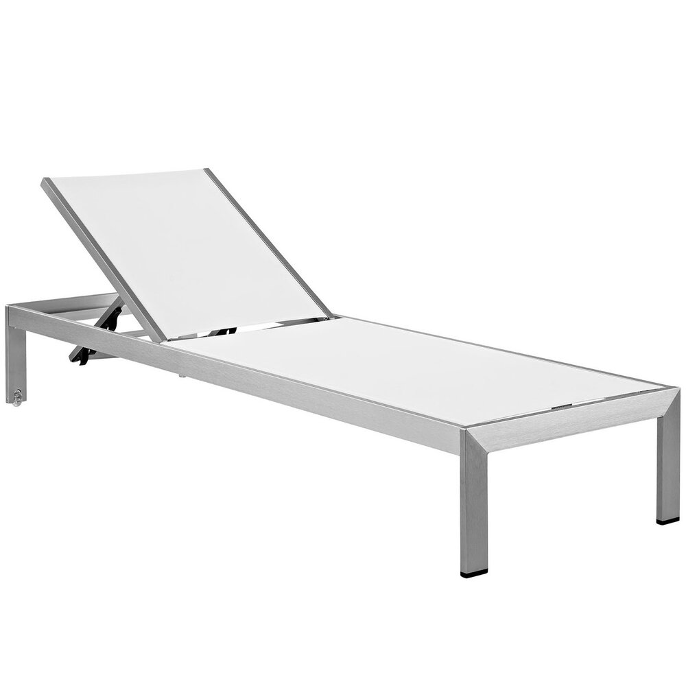 Shore Outdoor Patio Aluminum Chaise Set of 6 in Silver White by Modway - Image 2