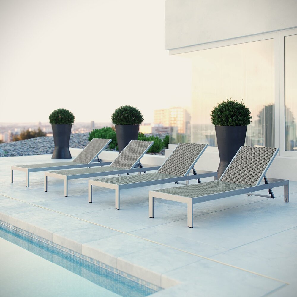 Shore Outdoor Patio Aluminum Chaise Set of 4 in Silver Gray by Modway - Image 5