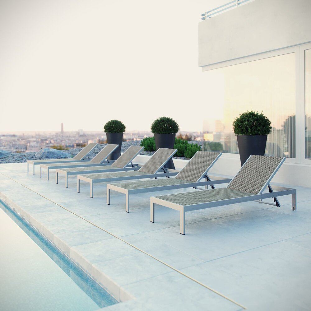 Shore Outdoor Patio Aluminum Chaise Set of 6 in Silver Gray by Modway - Image 5