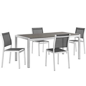Shore 5 Piece Outdoor Patio Aluminum Dining Set in Silver Black by Modway
