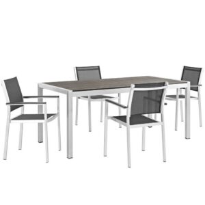 Shore 5 Piece Outdoor Patio Aluminum Dining Set in Silver Black by Modway