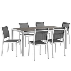 Shore 7 Piece Outdoor Patio Aluminum Dining Set in Silver Black by Modway