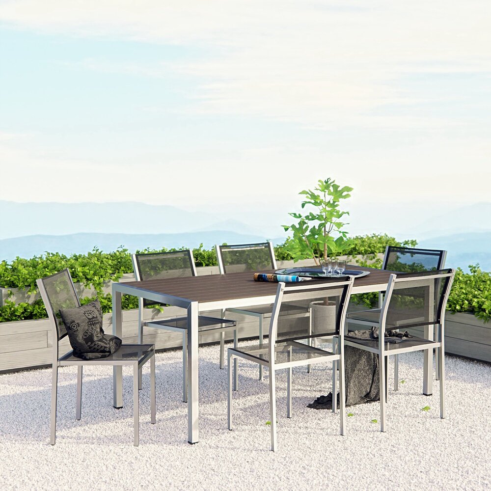 Shore 7 Piece Outdoor Patio Aluminum Dining Set in Silver Black by Modway - Image 7