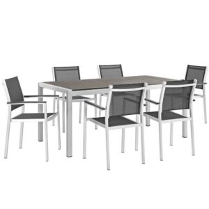 Shore 7 Piece Outdoor Patio Aluminum Dining Set in Silver Black by Modway