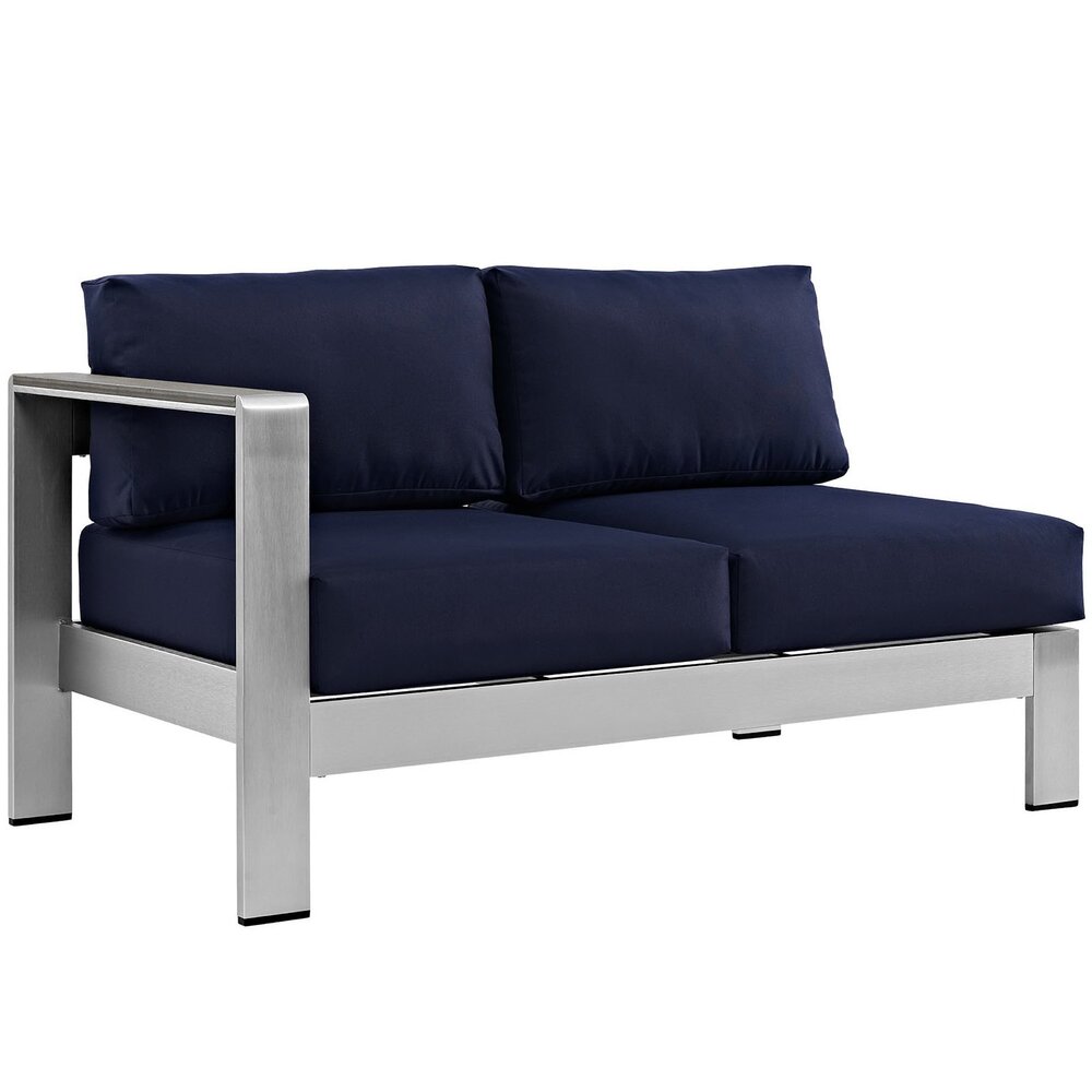 Shore 5 Piece Outdoor Patio Aluminum Sectional Sofa Set in Silver Navy by Modway - Image 2
