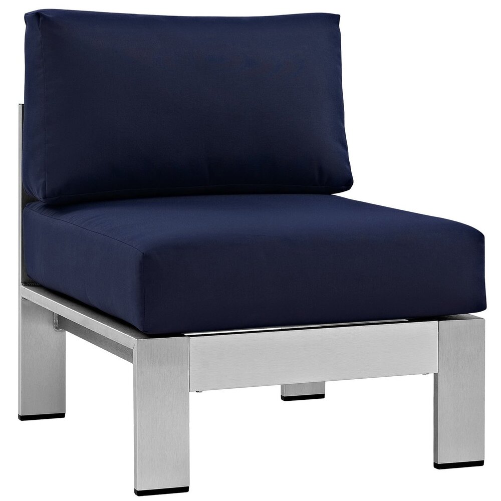 Shore 5 Piece Outdoor Patio Aluminum Sectional Sofa Set in Silver Navy by Modway - Image 4
