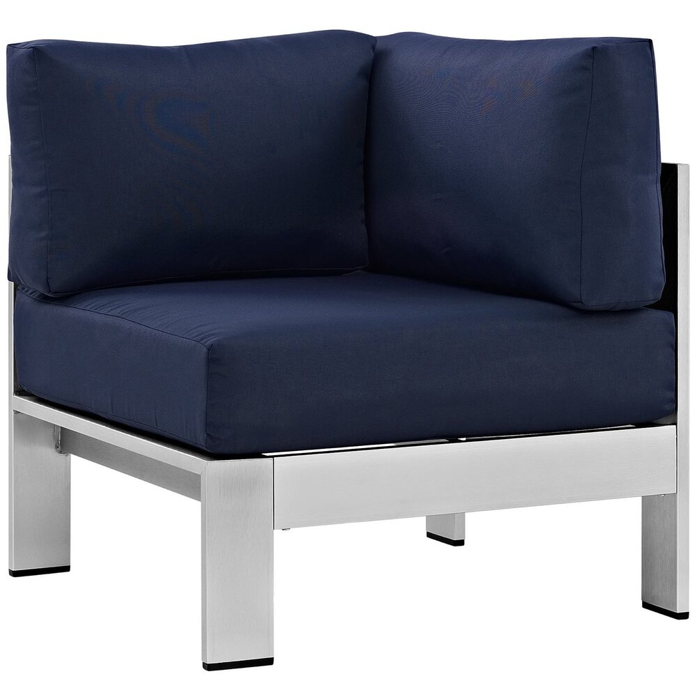 Shore 5 Piece Outdoor Patio Aluminum Sectional Sofa Set in Silver Navy by Modway - Image 5