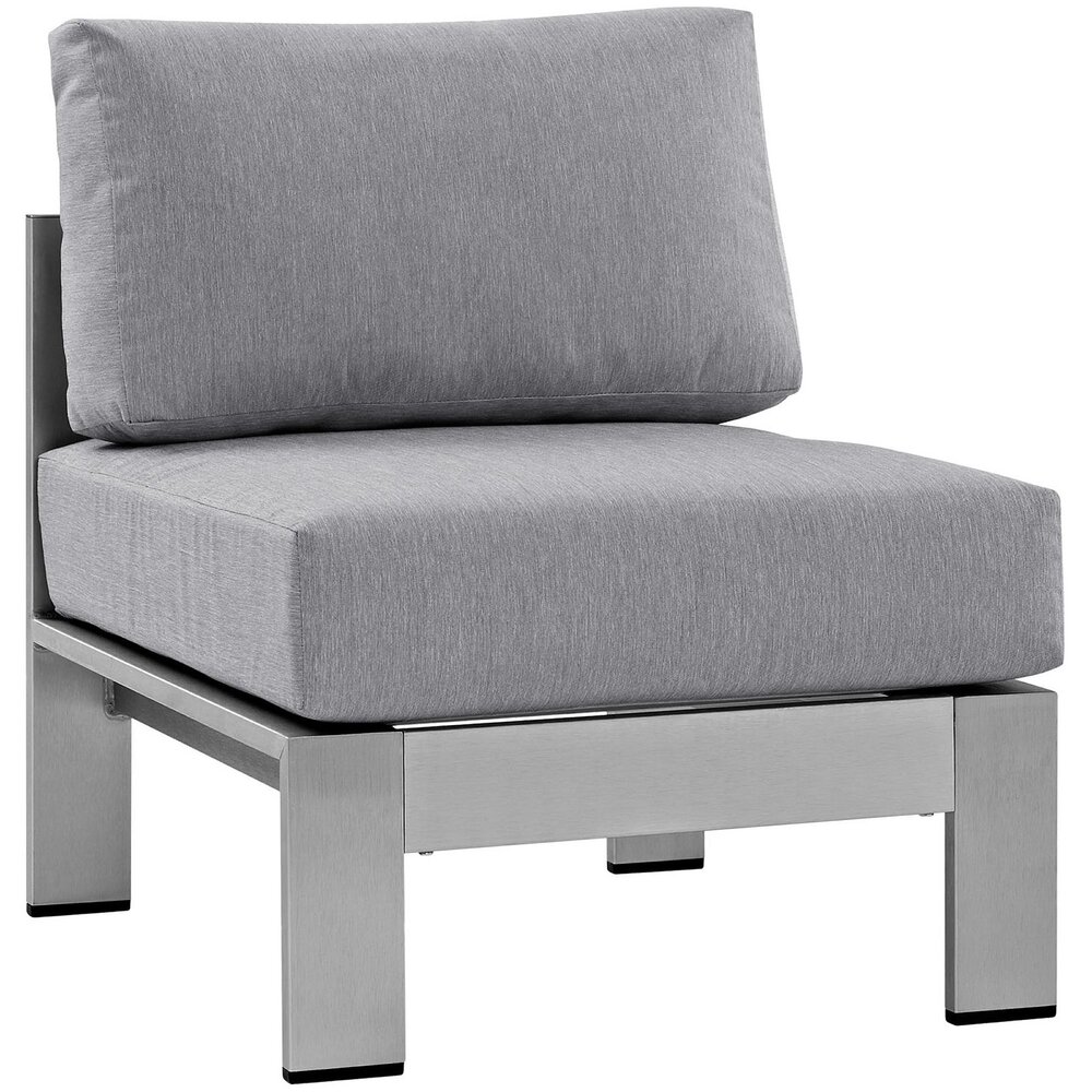 Shore 6 Piece Outdoor Patio Aluminum Sectional Sofa Set in Silver Gray by Modway - Image 4