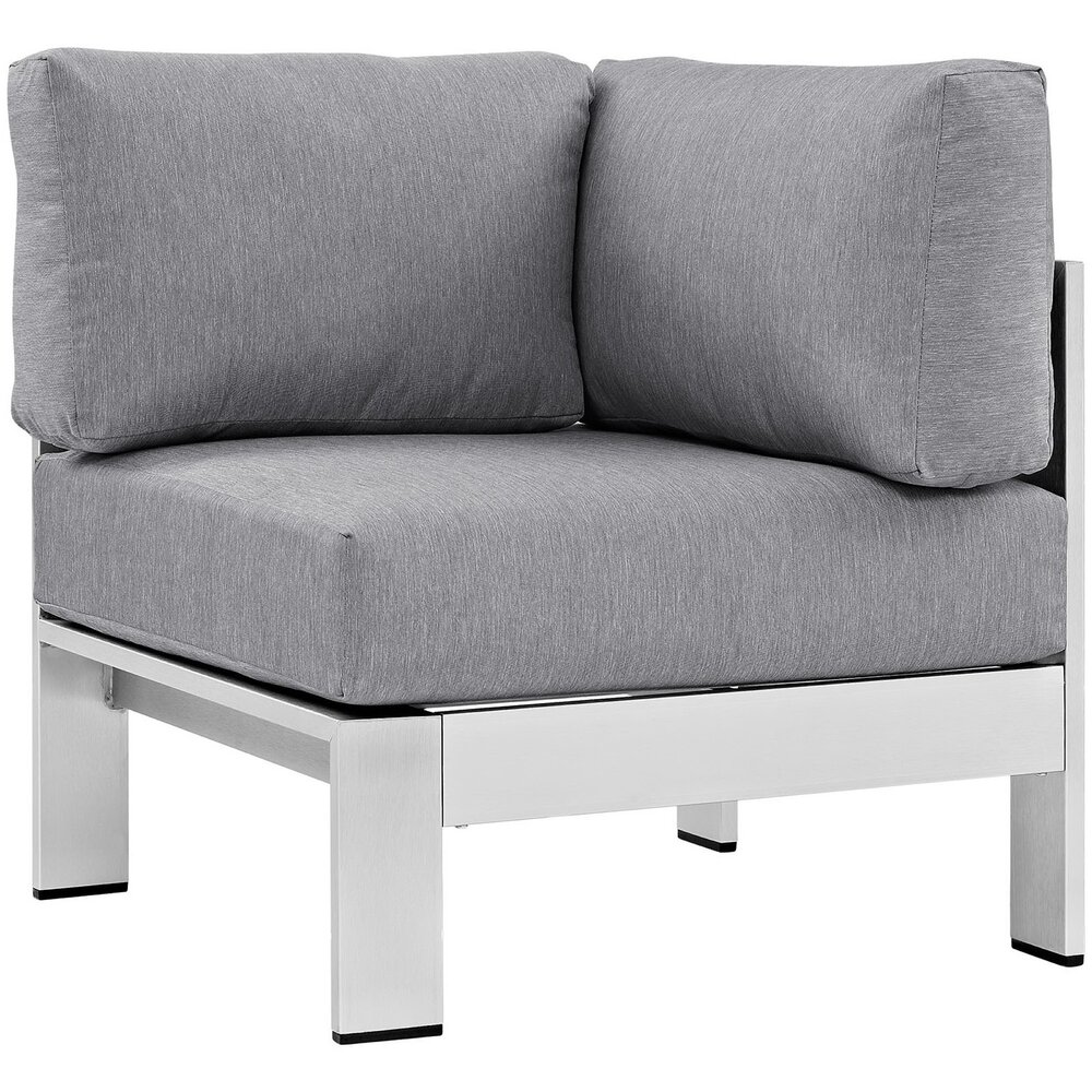 Shore 6 Piece Outdoor Patio Aluminum Sectional Sofa Set in Silver Gray by Modway - Image 5