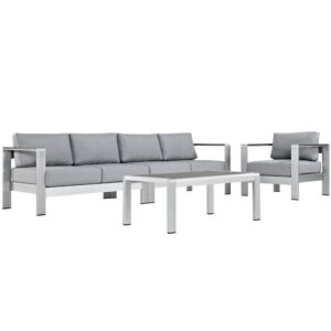 Shore 4 Piece Outdoor Patio Aluminum Sectional Sofa Set in Silver Gray by Modway