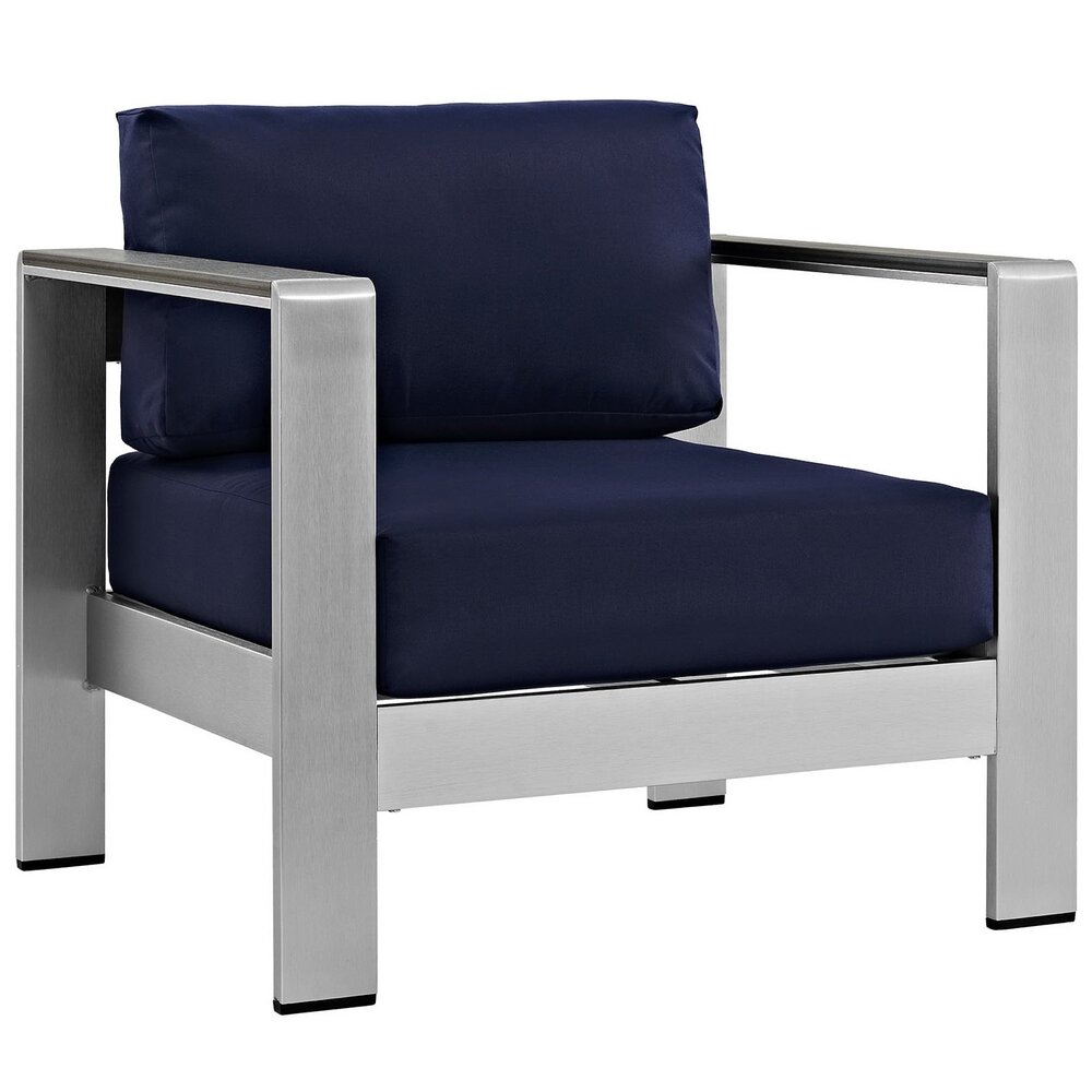 Shore 4 Piece Outdoor Patio Aluminum Sectional Sofa Set in Silver Navy by Modway - Image 4