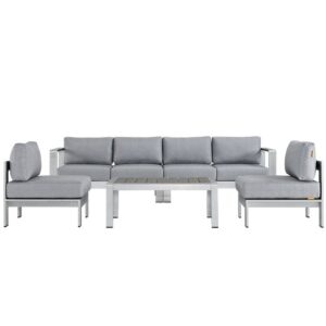 Shore 5 Piece Outdoor Patio Aluminum Sectional Sofa Set in Silver Gray by Modway