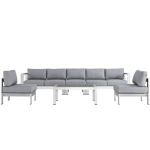 Shore 6 Piece Outdoor Patio Aluminum Sectional Sofa Set in Silver Gray by Modway