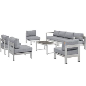 Shore 7 Piece Outdoor Patio Sectional Sofa Set in Silver Gray by Modway