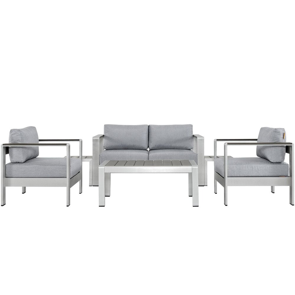 Shore 6 Piece Outdoor Patio Aluminum Sectional Sofa Set in Silver Gray by Modway