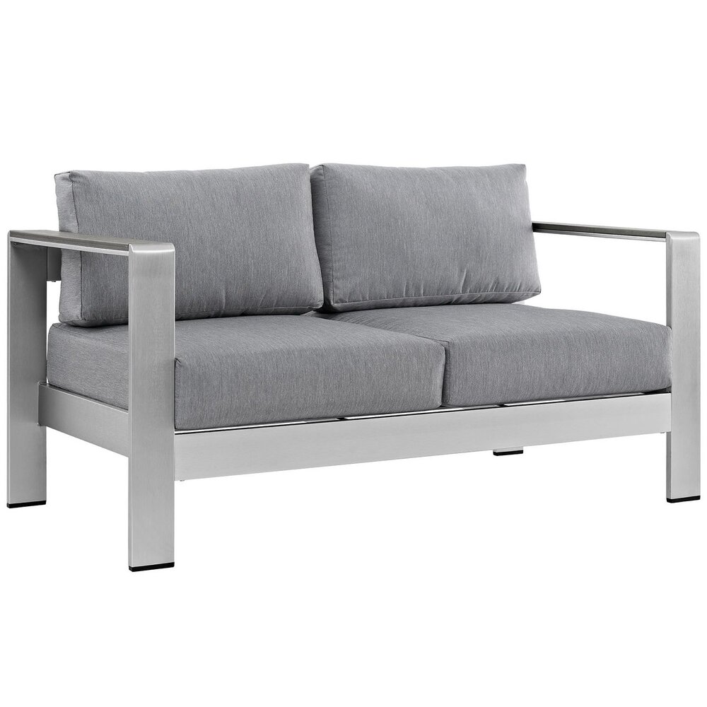 Shore 6 Piece Outdoor Patio Aluminum Sectional Sofa Set in Silver Gray by Modway - Image 2