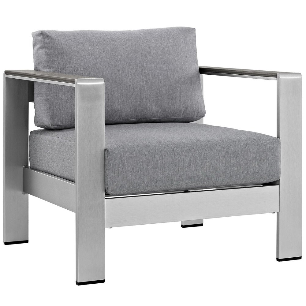 Shore 6 Piece Outdoor Patio Aluminum Sectional Sofa Set in Silver Gray by Modway - Image 3