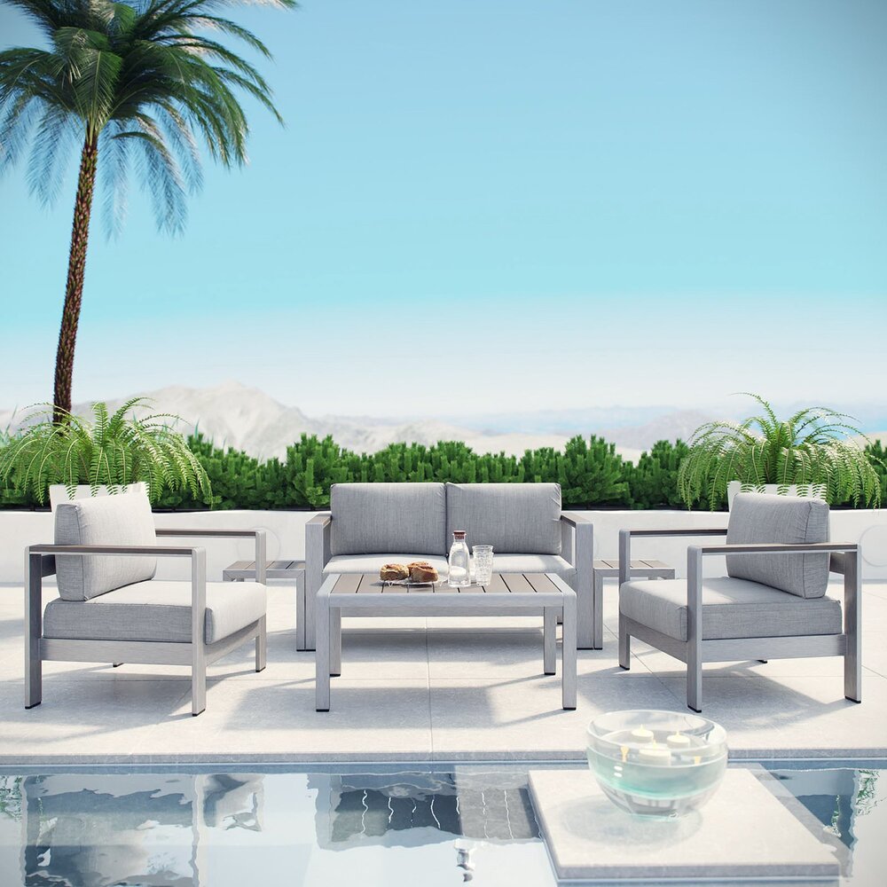 Shore 6 Piece Outdoor Patio Aluminum Sectional Sofa Set in Silver Gray by Modway - Image 6