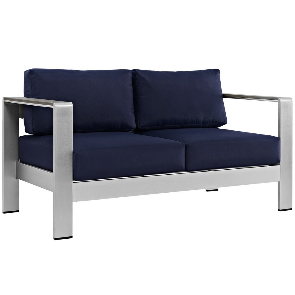 Shore 6 Piece Outdoor Patio Aluminum Sectional Sofa Set in Silver Navy by Modway - Image 2