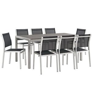 Shore 9 Piece Outdoor Patio Aluminum Dining Set in Silver Black by Modway