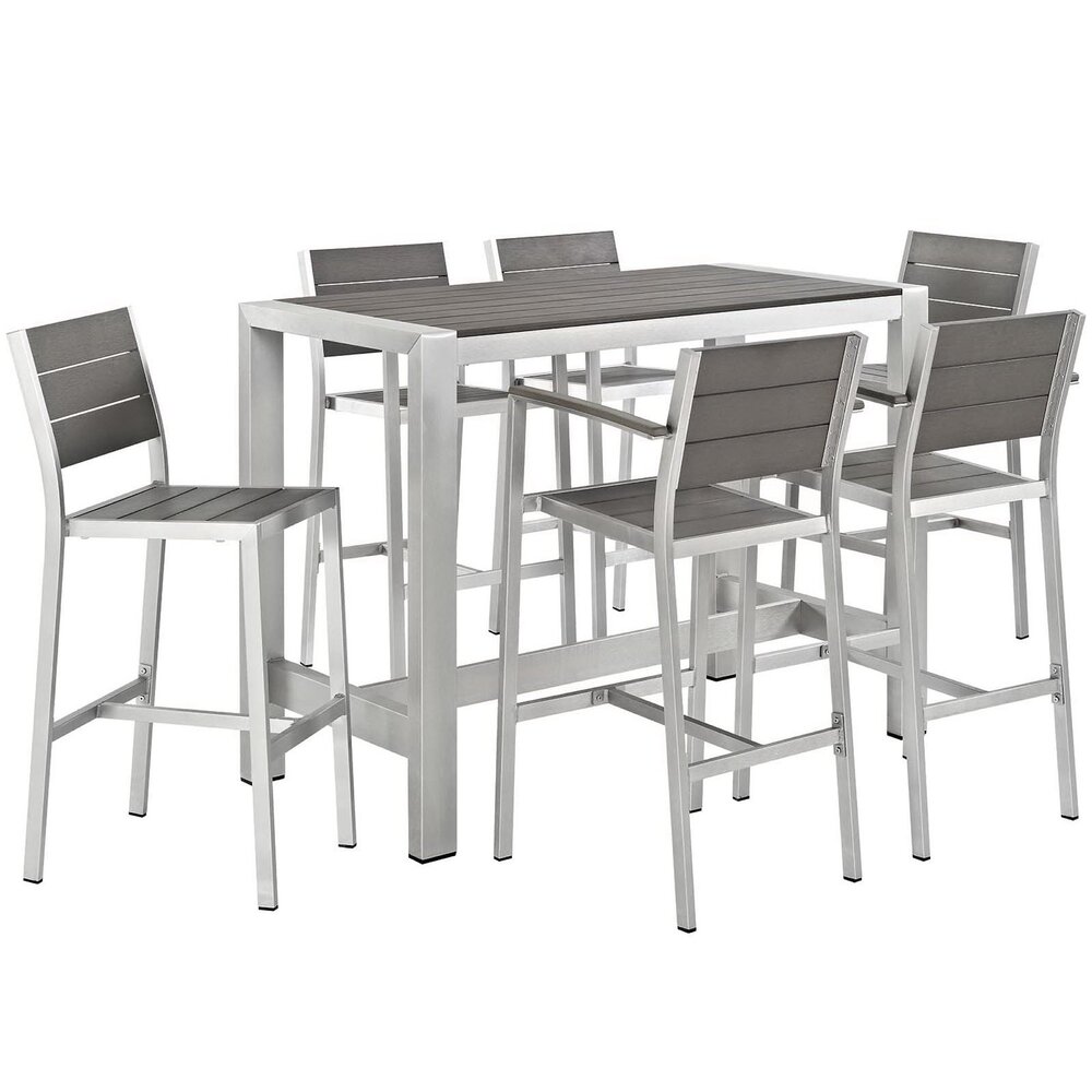 Shore 7 Piece Outdoor Patio Aluminum Dining Set in Silver Gray by Modway