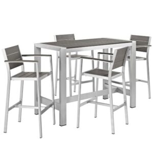 Shore 5 Piece Outdoor Patio Aluminum Dining Set in Silver Gray by Modway
