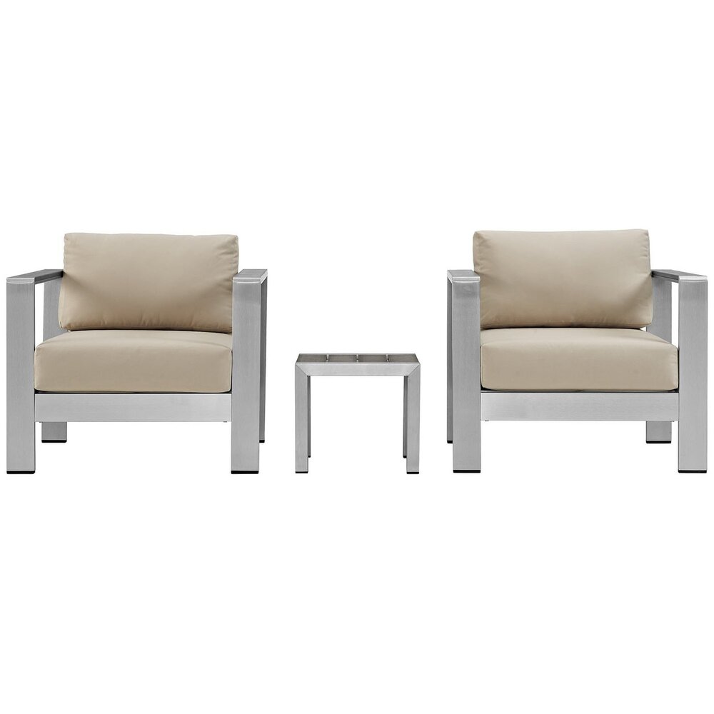 Shore 3 Piece Outdoor Patio Aluminum Set in Silver Beige by Modway