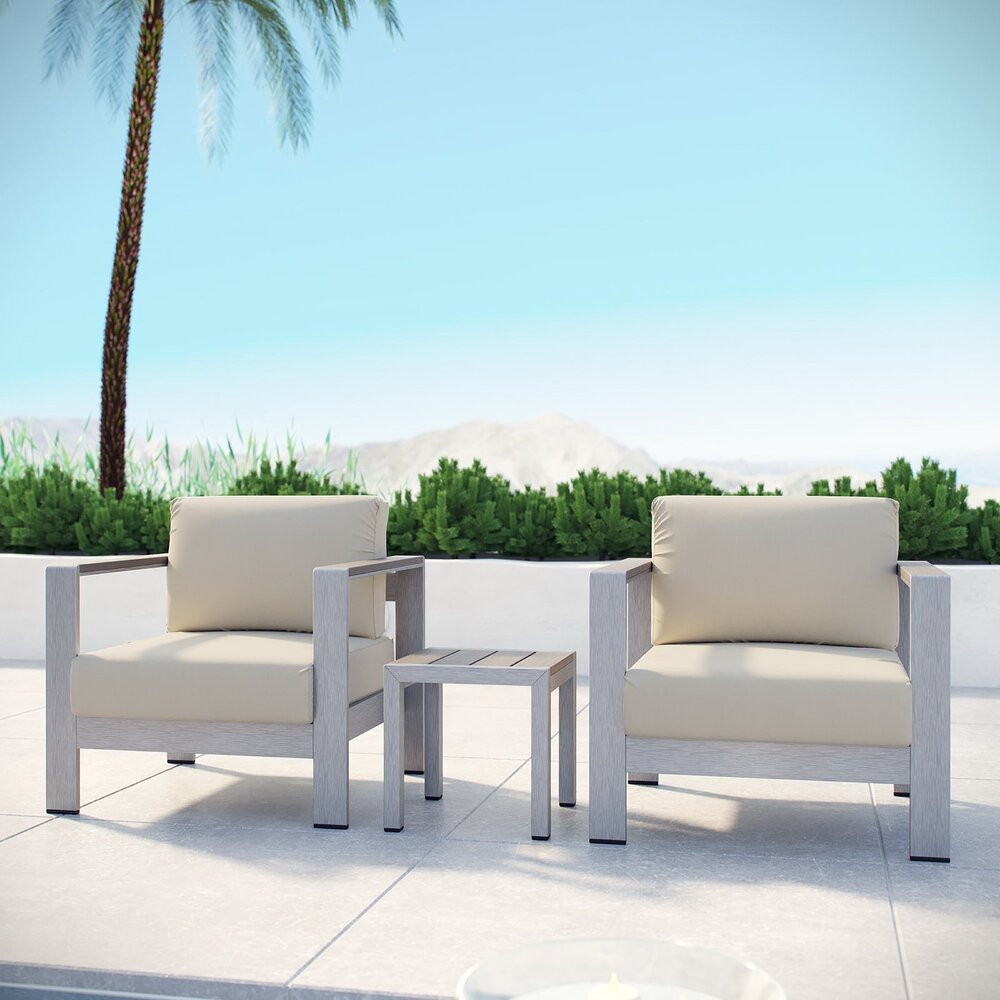 Shore 3 Piece Outdoor Patio Aluminum Set in Silver Beige by Modway - Image 6