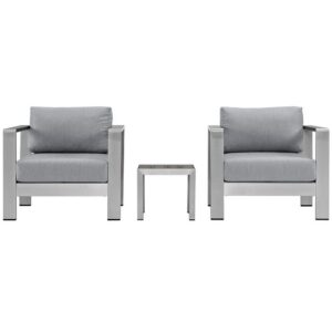 Shore 3 Piece Outdoor Patio Aluminum Set in Silver Gray by Modway