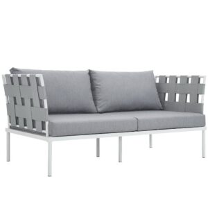Harmony Outdoor Patio Aluminum Loveseat in White Gray by Modway