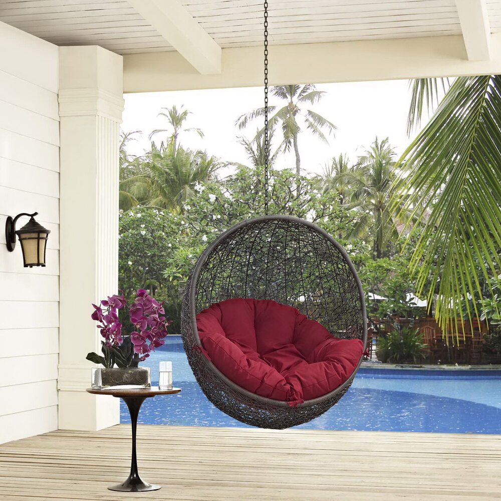 Hide Outdoor Patio Swing Chair Without Stand in Gray Red by Modway - Image 3