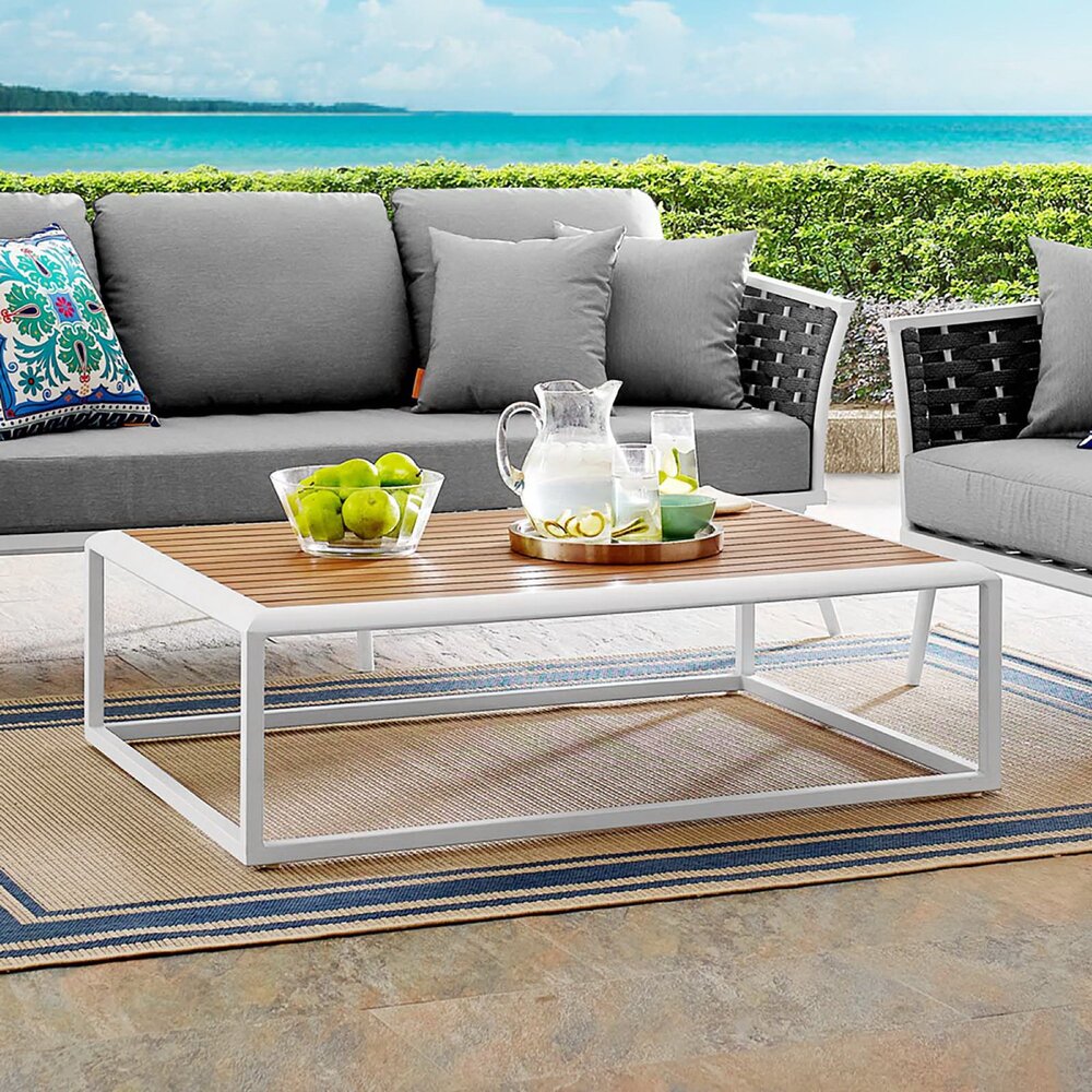 Stance Outdoor Patio Aluminum Coffee Table in White Natural by Modway - Image 5
