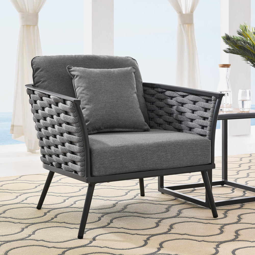 Stance Outdoor Patio Aluminum Armchair in Gray Charcoal by Modway - Image 5
