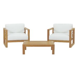 Upland 3 Piece Outdoor Patio Teak Set in Natural White by Modway