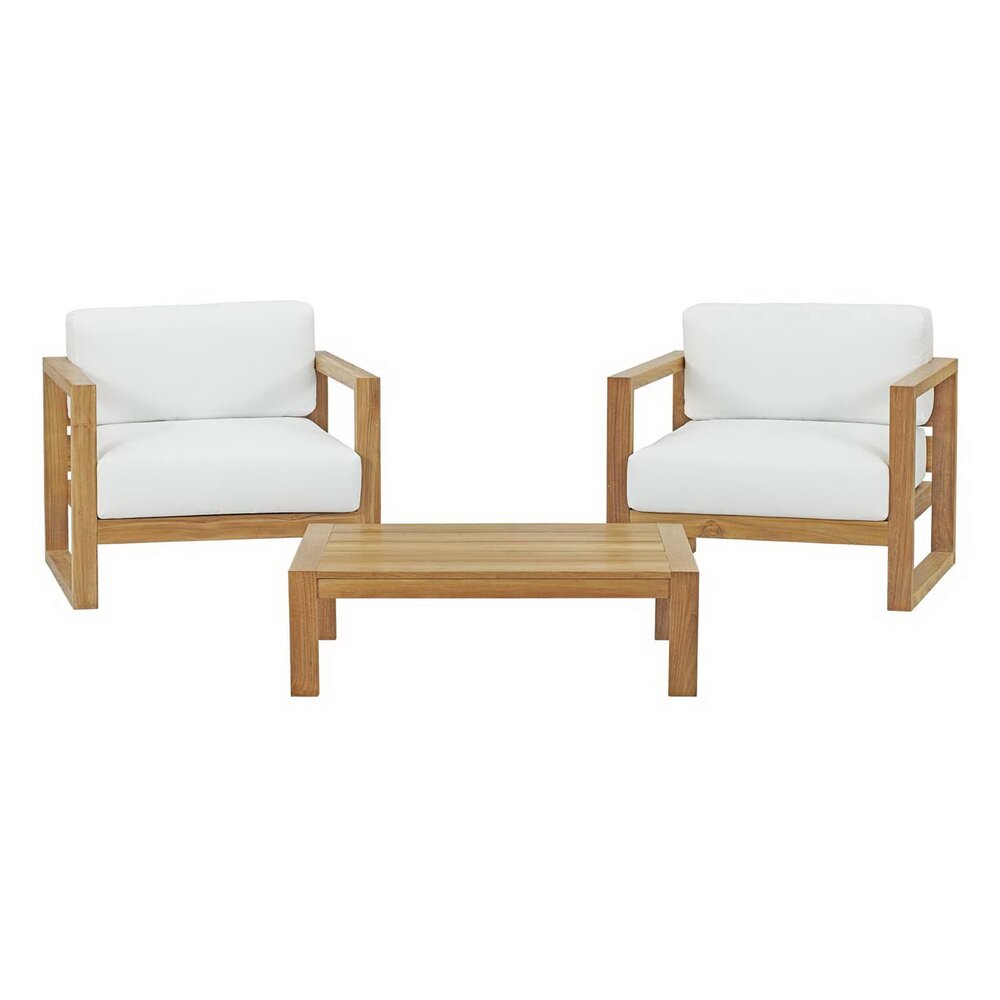 Upland 3 Piece Outdoor Patio Teak Set in Natural White by Modway