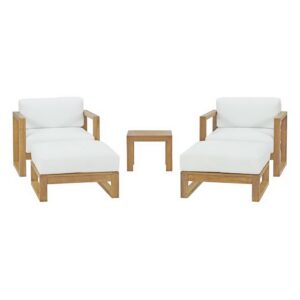 Upland 5 Piece Outdoor Patio Teak Set in Natural White by Modway