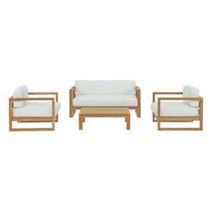 Upland 4 Piece Outdoor Patio Teak Set in Natural White by Modway