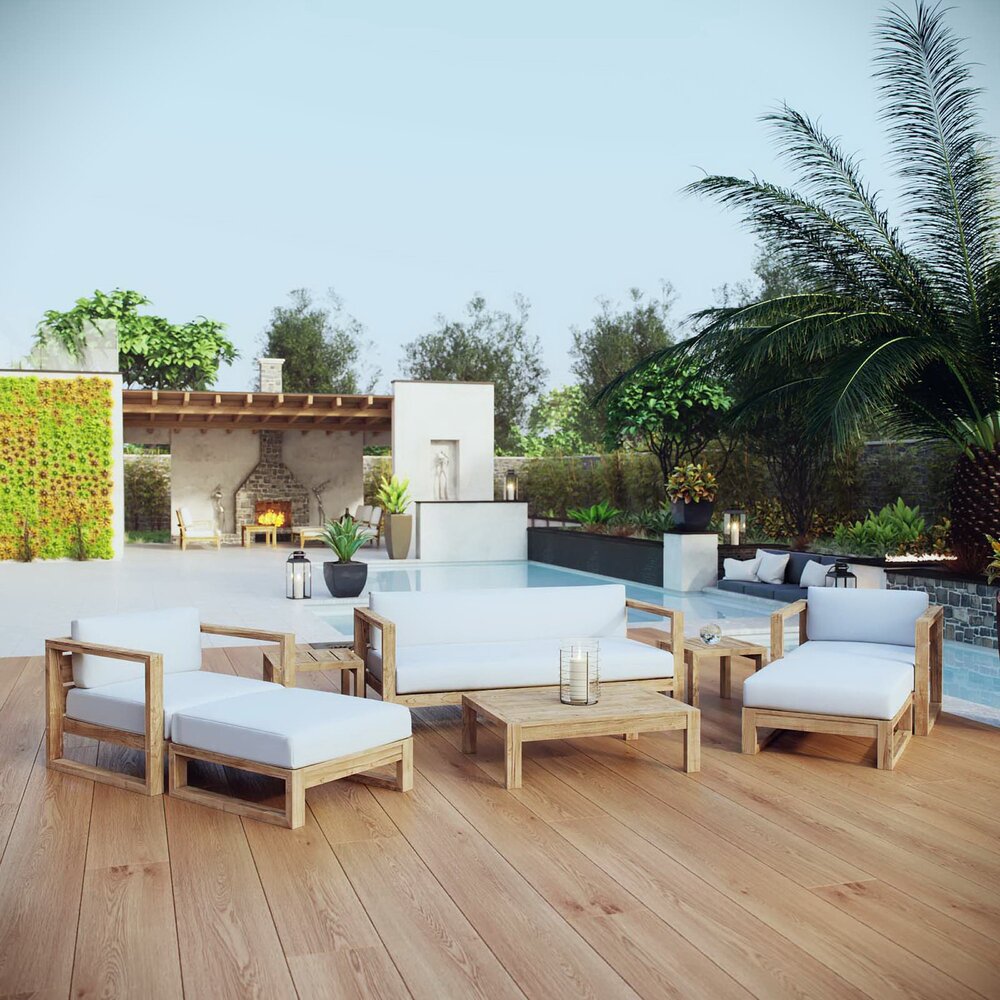 Upland 8 Piece Outdoor Patio Teak Set in Natural White by Modway - Image 10