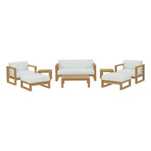 Upland 8 Piece Outdoor Patio Teak Set in Natural White by Modway
