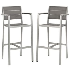 Shore Outdoor Patio Aluminum Bar Stool Set of 2 in Silver Gray by Modway