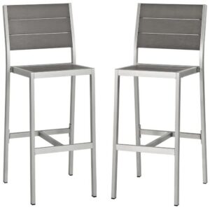 Shore Outdoor Patio Aluminum Armless Bar Stool Set of 2 in Silver Gray by Modway