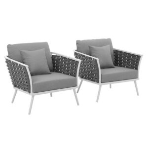Stance Outdoor Patio Aluminum Armchair Set of 2 in White Gray by Modway