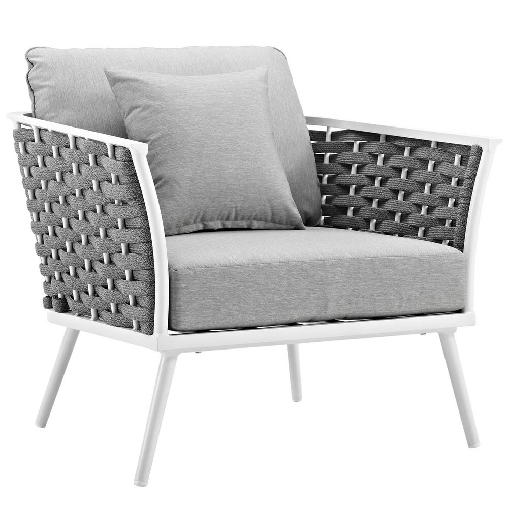 Stance Outdoor Patio Aluminum Armchair Set of 2 in White Gray by Modway - Image 4