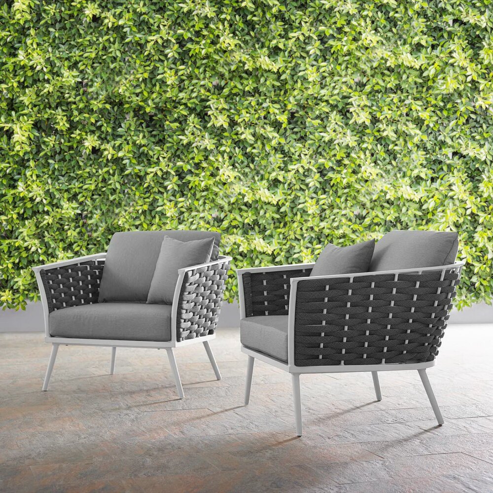 Stance Outdoor Patio Aluminum Armchair Set of 2 in White Gray by Modway - Image 6