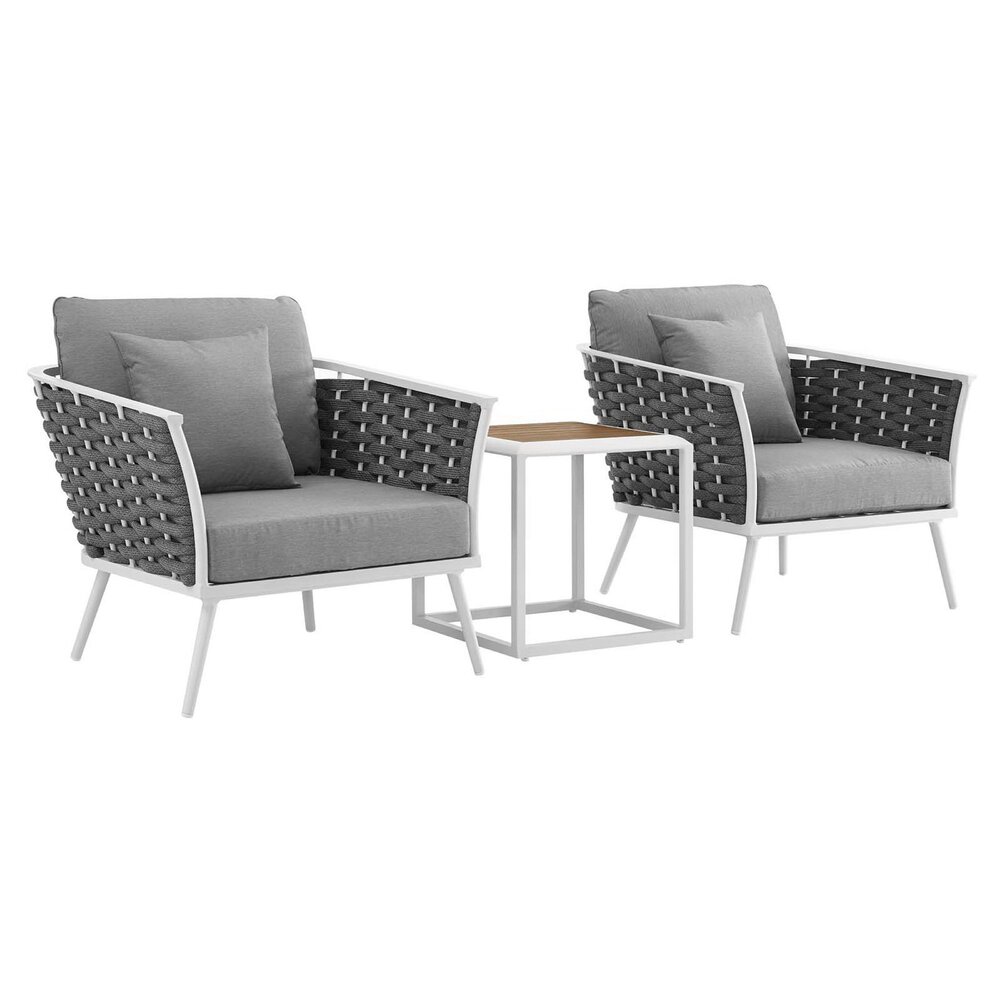 Stance 3 Piece Outdoor Patio Aluminum Sectional Sofa Set in White Gray by Modway